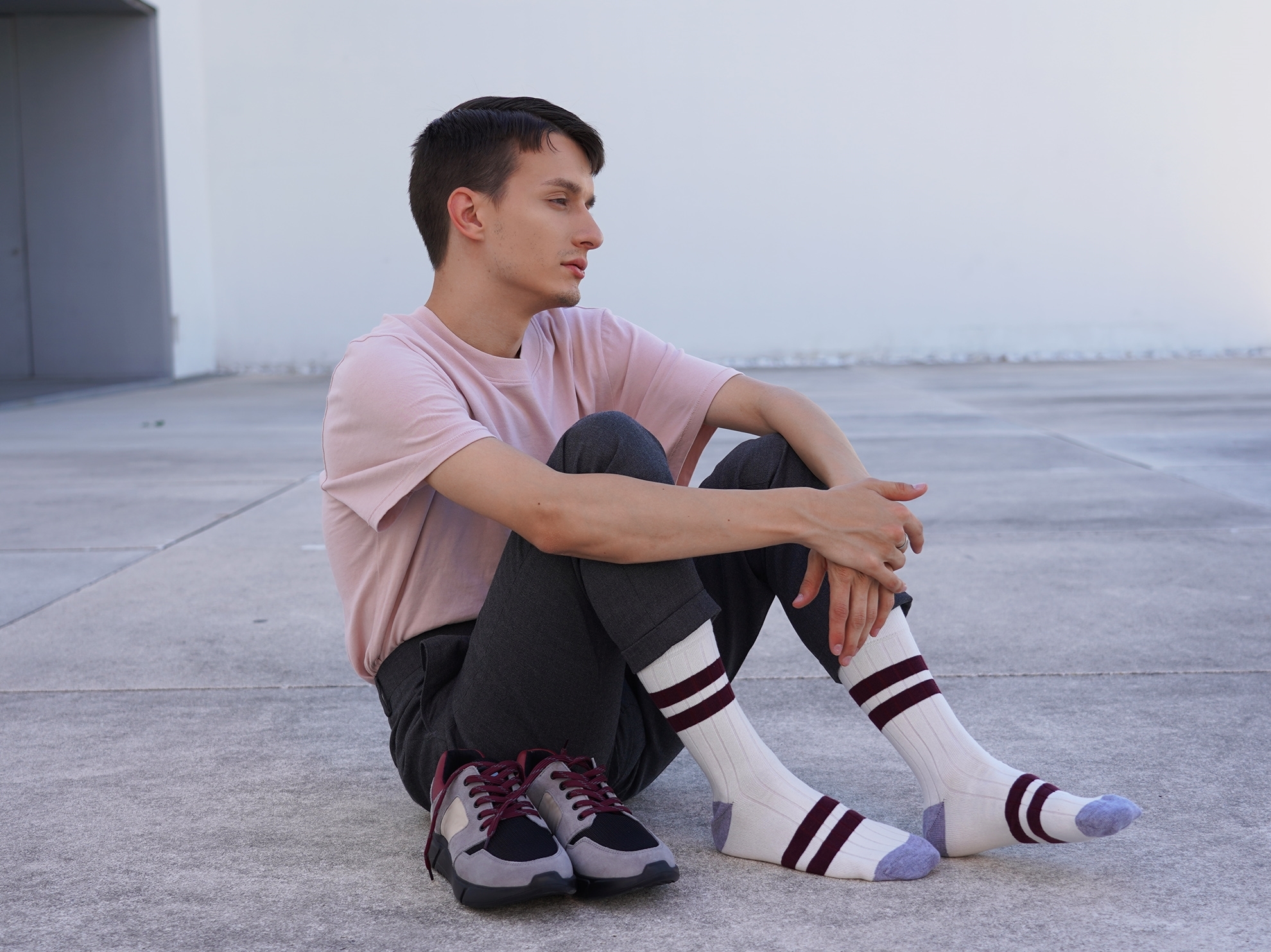 Picture of Double Stripes Canalé White/Burgundy